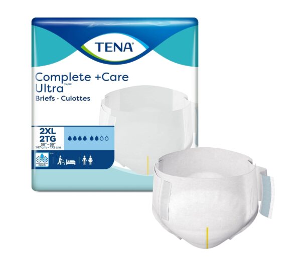 TENA Complete + Care Ultra Incontinence Bariatric Brief, Moderate Absorbency, Unisex, 2XL
