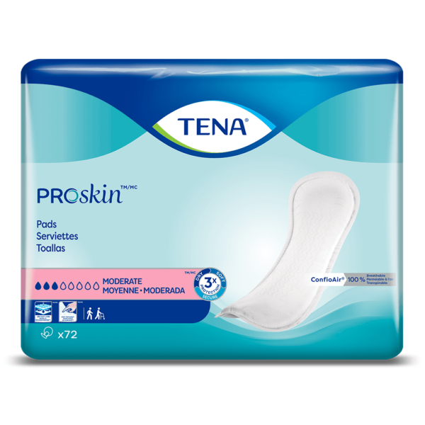 TENA ProSkin Moderate Absorbent Pads for Women, Regular Length