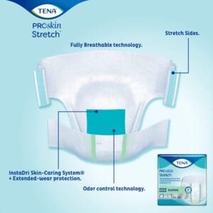 TENA ProSkin Stretch Super Incontinence Brief, Heavy Absorbency, Unisex, Medium/Regular