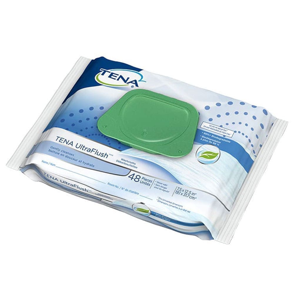 TENA UltraFlush Washcloth, Flushable Wipe, Scented, Case (576 Wipes)